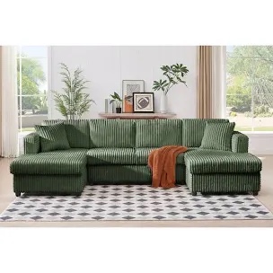 (Corner and right arm seat only) 4 Seat U Sectional Couch, 110'' W Corduroy Sofa 