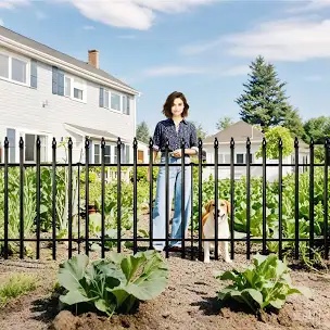 Metal Decorative Garden Fence with Gate, Animal Barrier, 4 panel