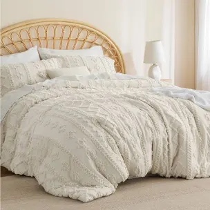 Bedsure King Size Comforter Set - Beige Comforter, Boho Tufted Shabby Chic Bedding Comforter Set, 3 Pieces Vintage Farmhouse Bed Set for All Seasons, Fluffy Soft Bedding Set with 2 Pillow Shams