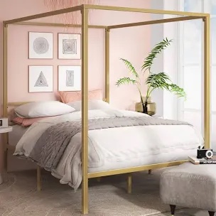 Queen Patricia Canopy Bed Frame Gold - Zinus: Elegant Metal Structure, No Box Spring Needed