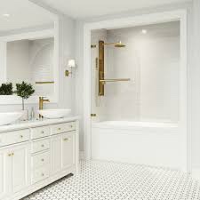 VIGO Orion 34 in. W x 58 in. H Hinged Frameless Tub Door in Matte Brushed Gold with 5/16 in. Clear Glass-VG6071MGCL3458