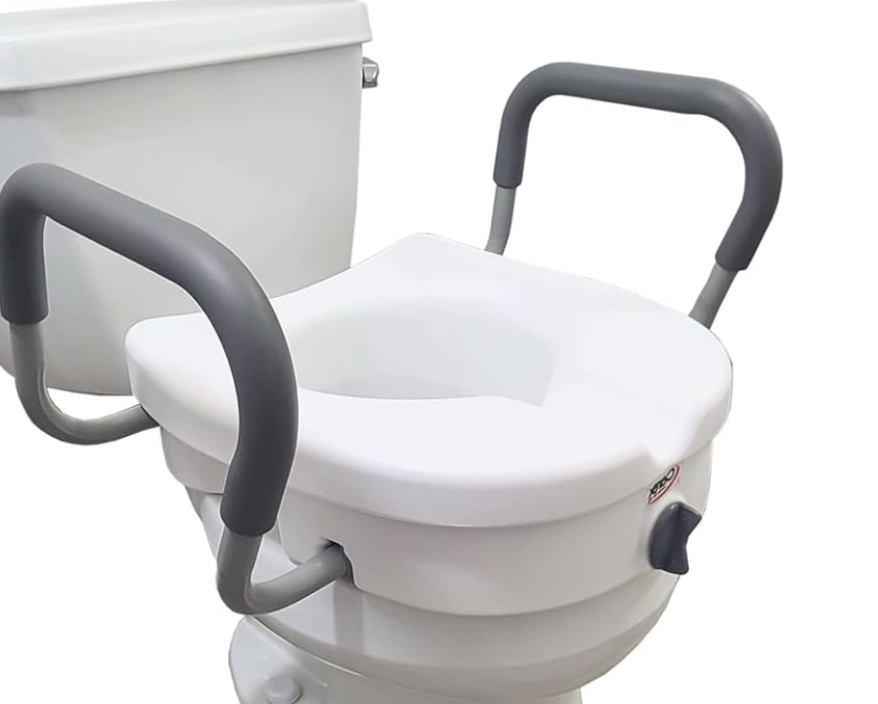 Carex E-Z Lock Raised Toilet Seat With Handles, 5" Toilet Seat Riser with Arms, Handicap Raised Toilet Seat For Seniors and Elevated Toilet Seat