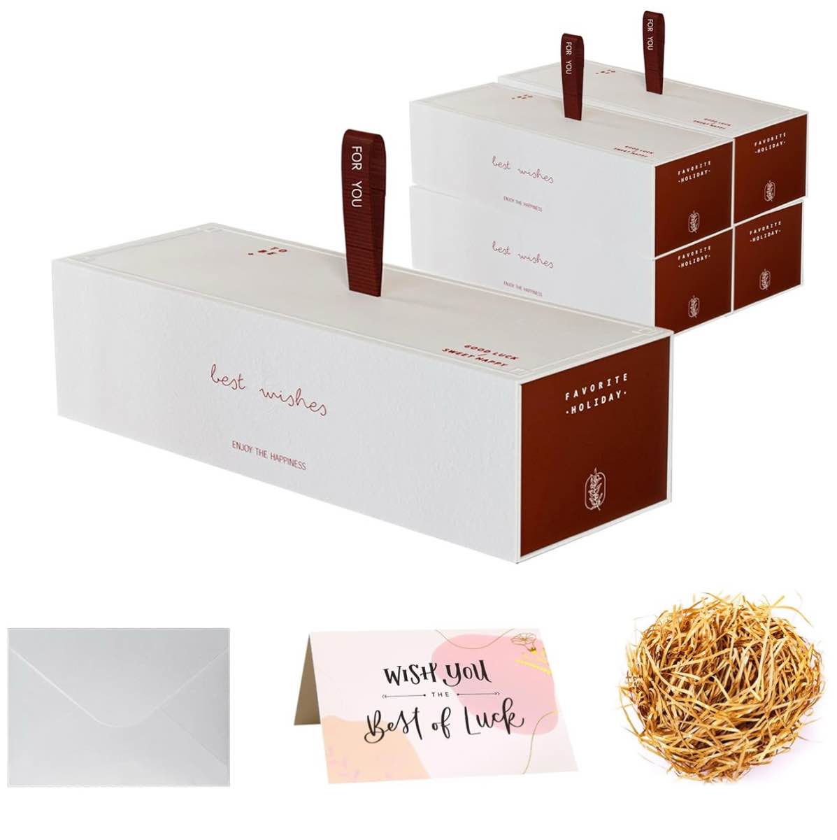Gift Box 12.6x4.33x4.38 in Gift Boxes with Magnetic Lids for Valentine's Day Gifts Box Contains Card, Ribbon, Shredded Paper Filler Birthday Gift Packging,Large Bridesmaid Groomsman Proposal Box ,White,1 Count (Pack of 5)