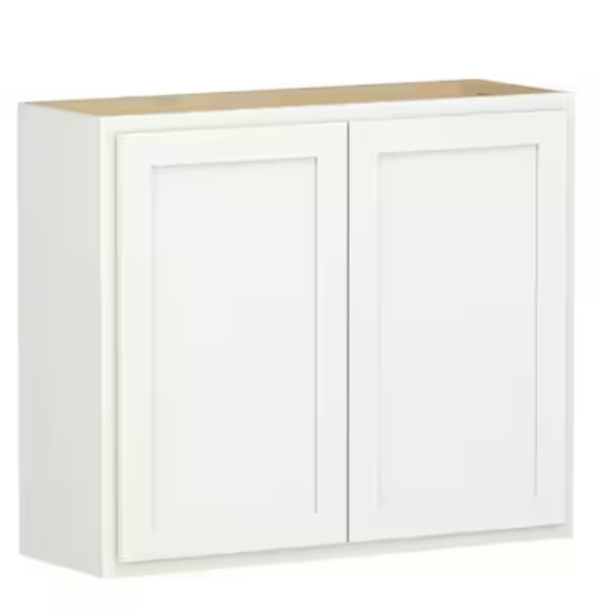 Wall 30" H c 36" W x 12" D Omit Door/Drawer Wolf White ( Missing Doors, Has a small damage in corner shown in pictures)