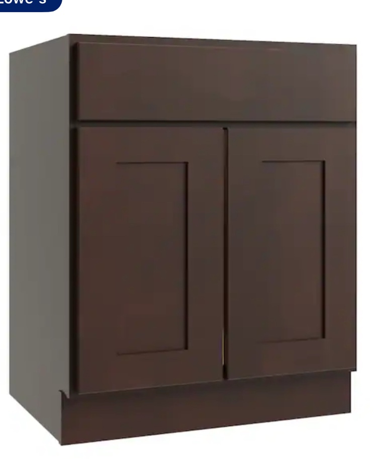 34.5" H x 24" W x 24"D Base Dartmouth Brownstone One Drawer, 2 Door Cabinet 