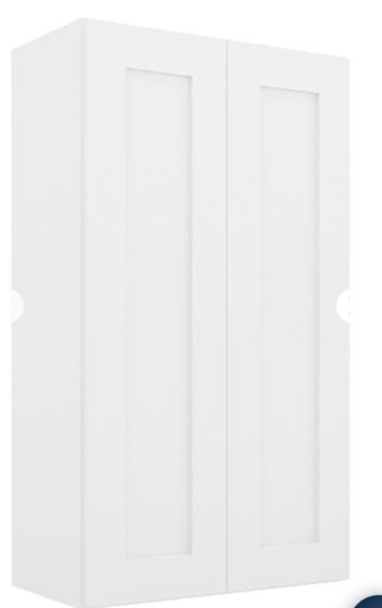 27” x 42” x 12” White Shaker Double Door Wall Cabinet ( Has a dent on corner)