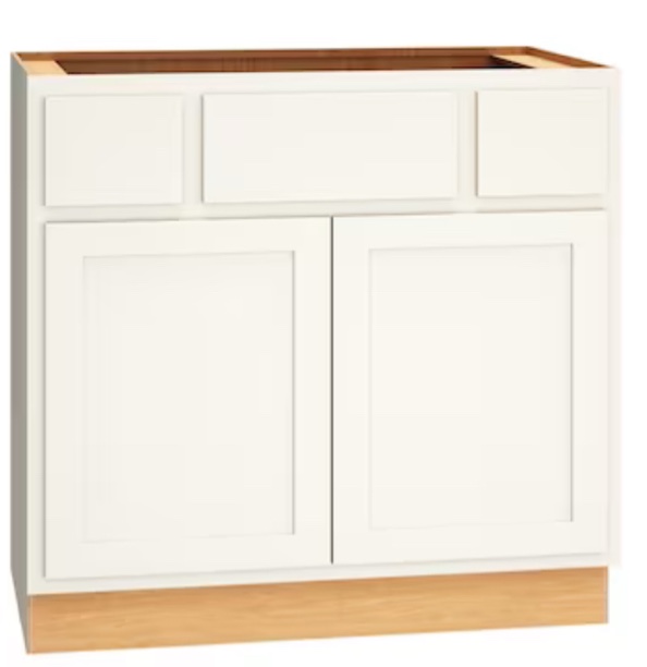 36” x 34 1/2” x 21 White Bathroom Vanity Base Cabinet ( Has a damage on back shown in picture)