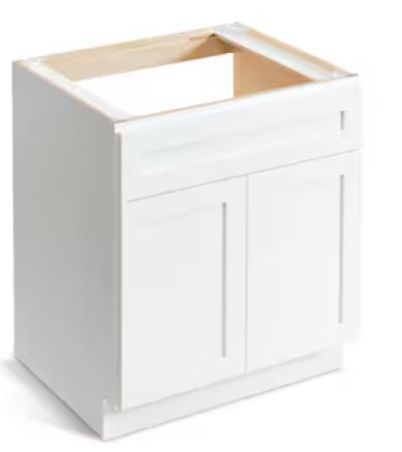 30” x 34 1/2” x 12”  Pure White Bathroom Vanity Base Cabinet