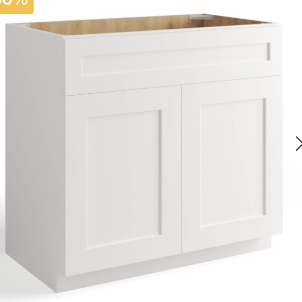 White Shaker Double Vanity Sink Base Cabinet 33” x 34 1/2” x 24”