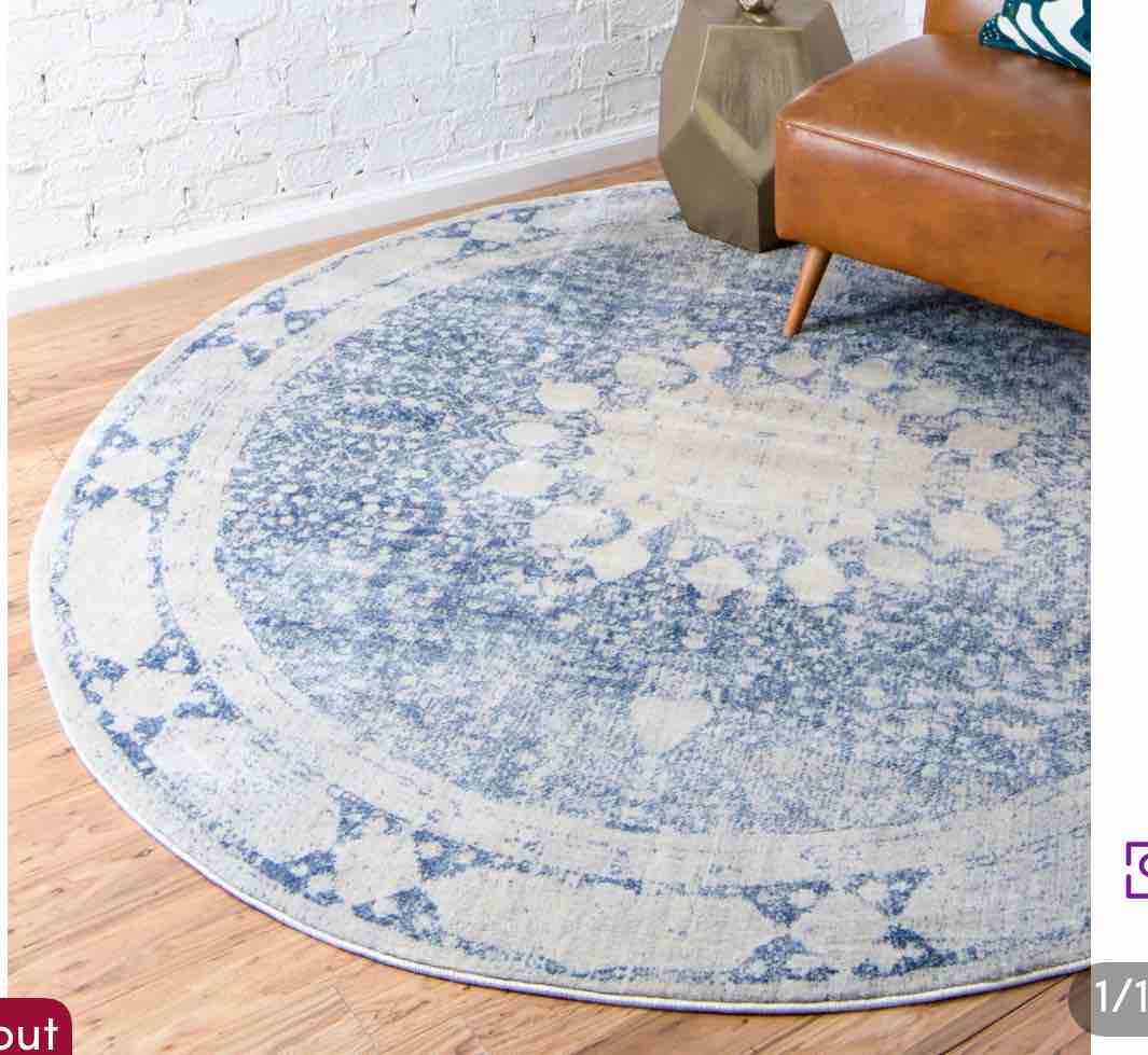 Polli Oriental Navy Blue Area Rug Round 8' ( Needs Cleaning)