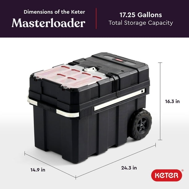 Heavy-Duty Keter Masterloader Rolling ToolBox + 18in Cantilever Organizer / Telescoping Handle