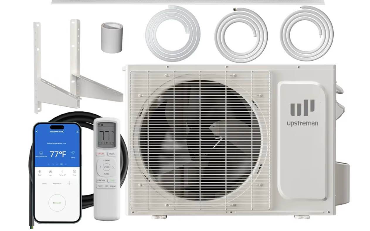 Upstreman 12000 BTU Ductless Mini Split Air Conditioner, 115/230V Mini Split Heating System, 20 SEER2 Energy Efficient Inverter AC, Up to 750 Sq. Ft, App Control, with Mounting Brackets (115V) ( OUTDOOR UNIT ONLY)