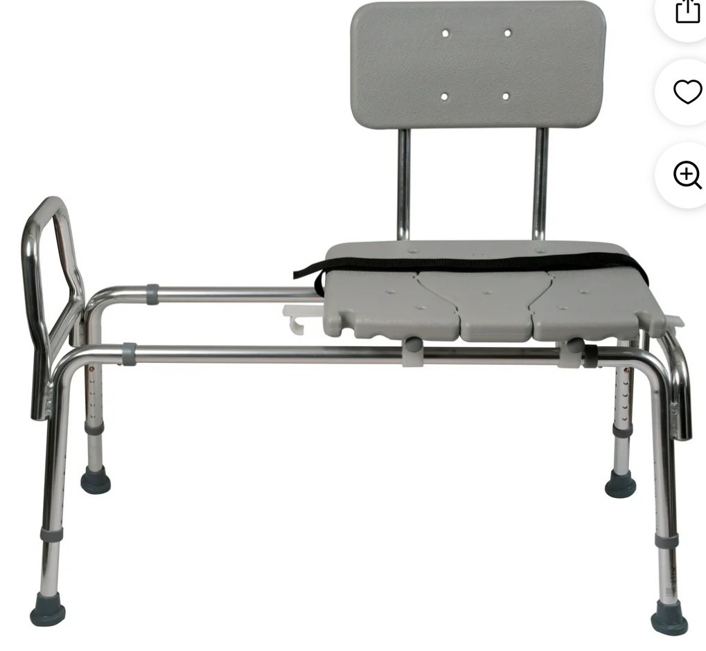 Tub Transfer Bench and Sliding Shower Chair Made of Heavy Duty Non Slip Aluminum Body and Plastic Seat with Adjustable Seat Height and Cut Out Access Holding Weight Capacity up to 400 lbs, Gray