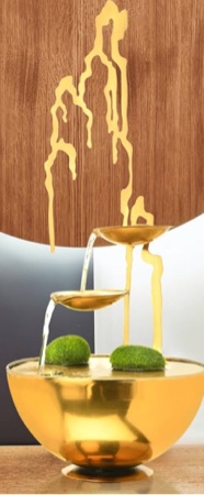 Indoor Tabletop Fountain,Home Décor Soothing Sound Machine with Automatic Pump with Moss Rocks,Golden Zen Natural Mountain Feature for Office,Living Room,or Bedroom Relaxation