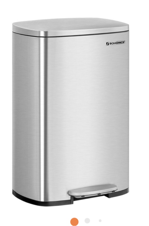 SONGMICS 13 Gallon Sliver Steel Step-Open Trash Can with Lid