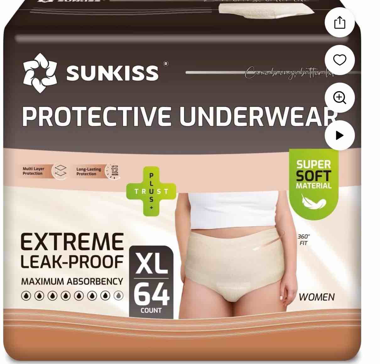SUNKISS Women Incontinence Underwear, Daytime Disposable Postpartum Adult Panties, Protective Pull Ups with Maximum Absorbency, XLarge, Beige, 64 Count ( One open bag )