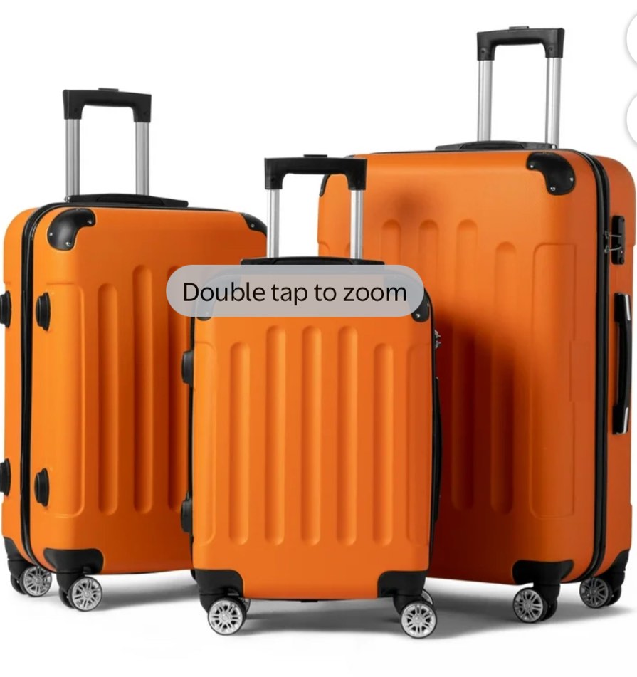 Zimtown Hardside Lightweight Spinner Orange 3 Piece Luggage Set with TSA Lock ( Zippers From large one are broken shown in pictures)