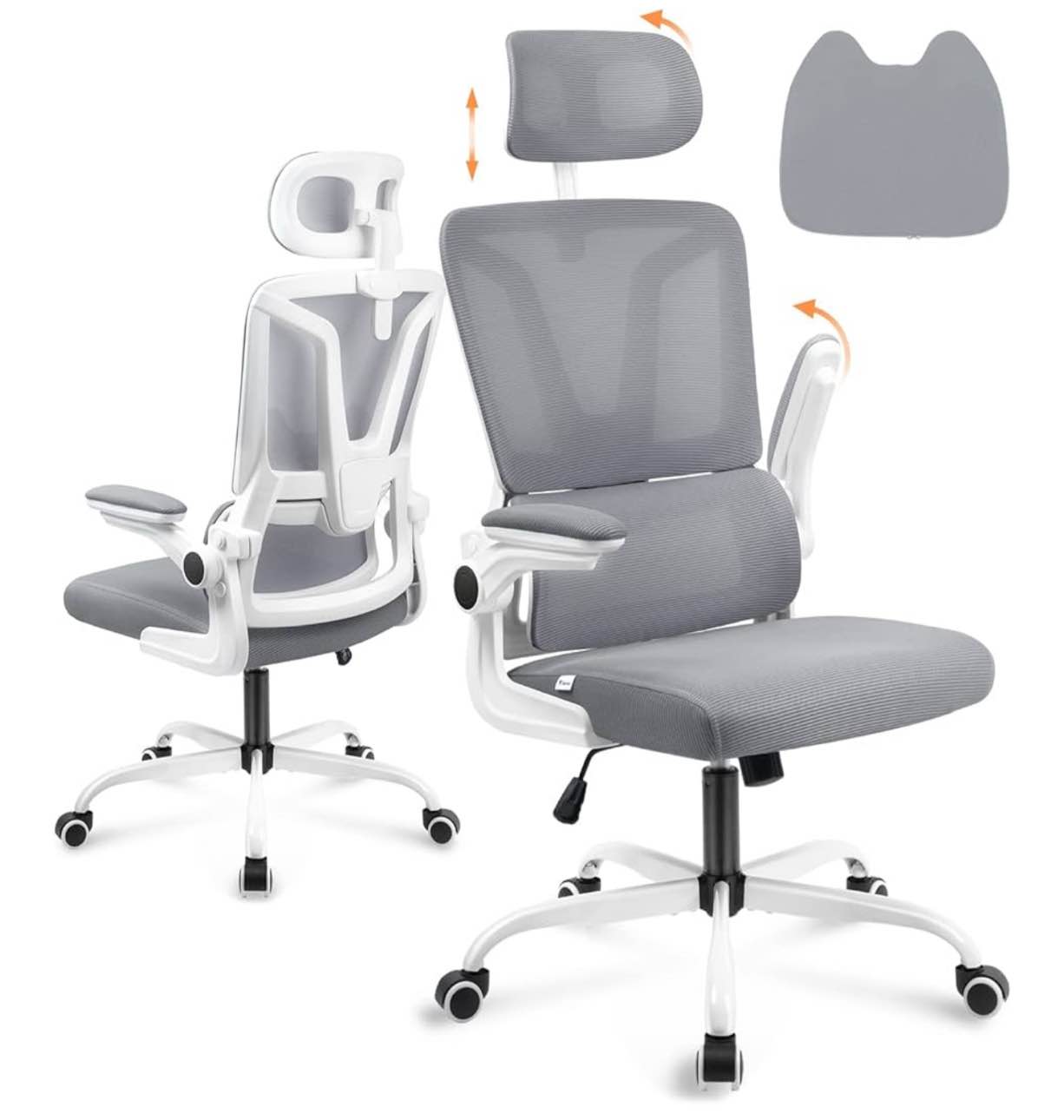 Soontrans Ergonomic Office Chair with Lumbar Support Pillow, Mesh Office Chair with Headrest & Adjustable Arms, Rocking Office Desk Chair, Comfortable Ergonomic Chair - Dark Grey