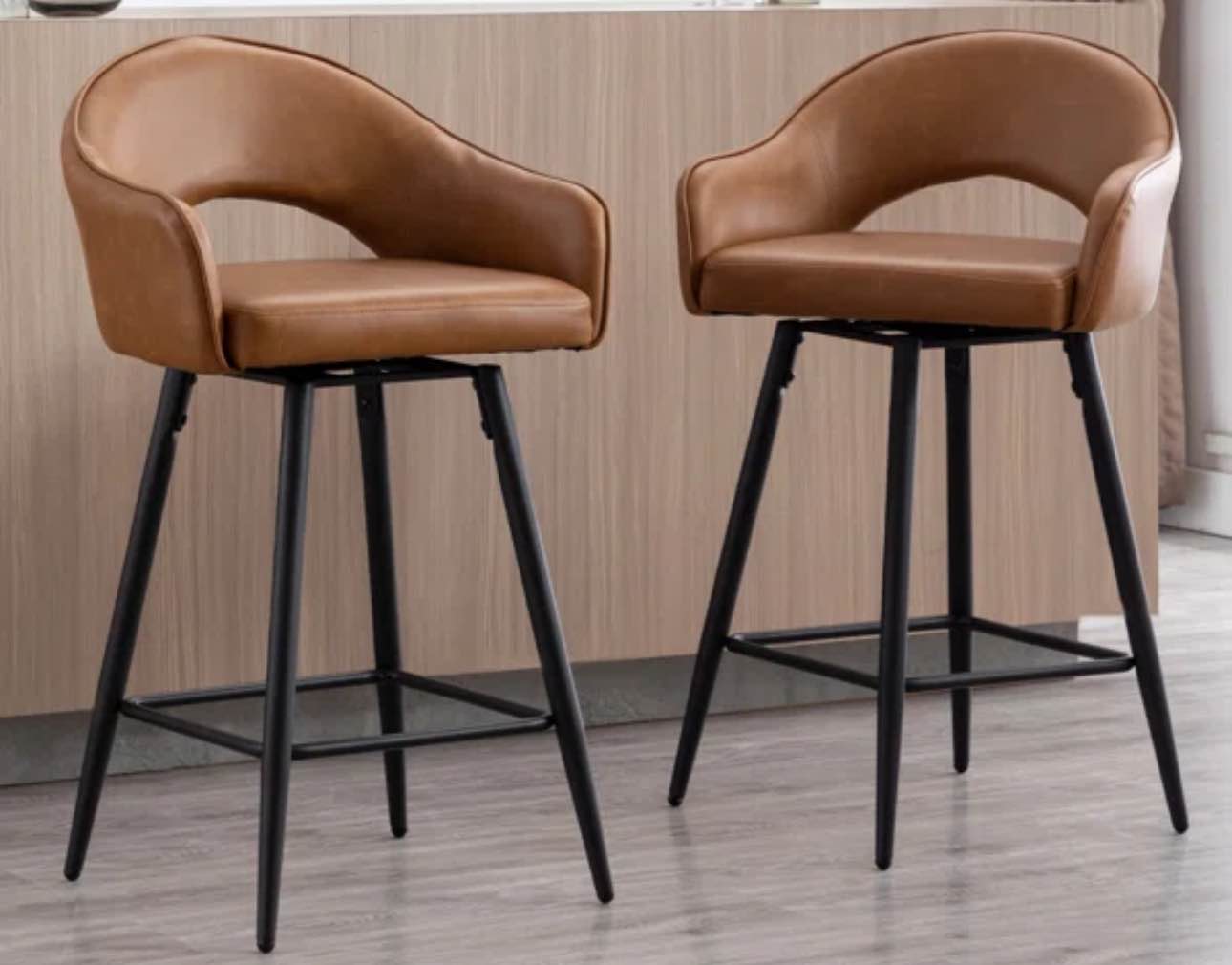Swivel Bar Stools 27" Counter Stools Faux Leather Counter Height Bra Stool Chairs For Kitchen Island 