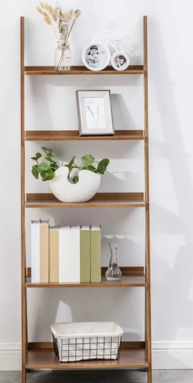 Elberta Bamboo Ladder Bookcase Ladder Bookshelf Storage Rack 