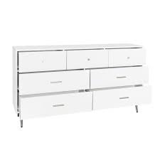 Seven Drawer Dresser, Large Wooden Chest of Drawer, Closet Organizer with Golden Handle and Golden Legs White Color