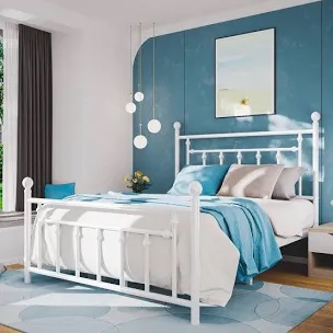 Edsall Metal Bed with Headboard and Footboard No Boxspring Needed