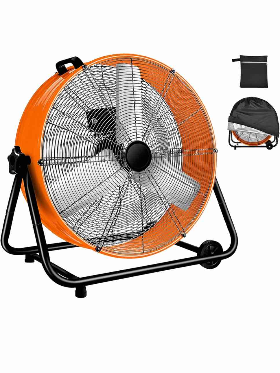WARMLREC Industrial Fan 24 Inch Heavy Duty Drum 3 Speed 8800 CFM Air Circulation High Velocity Fan For Warehouse, Workshop, Factory, Commercial, Residential and Greenhouse Orange