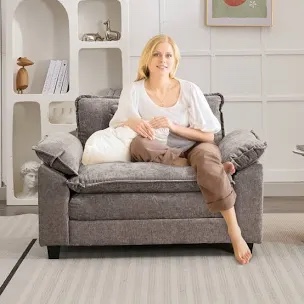 53" Comfy Cloud Couch Deep Seat Sofa Chair With Throw Pillow