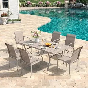 (4 chairs only) 6-Person Patio Dining Set with 63" Rectangular Dining Table and 6 Textilene Stackable Chairs