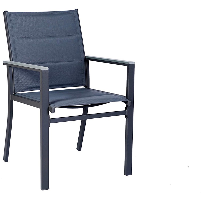 Bachier Villa Outdoor Patio Dining Chair with Gray Frame, Gray Paded Textilence (Set of 2)