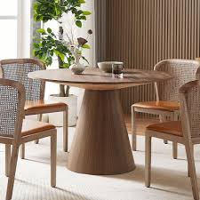 Modern Kitchen Table with Wooden Pedestal Base, Mid Century Circular Tabletop for Leisure Coffee Table Furniture