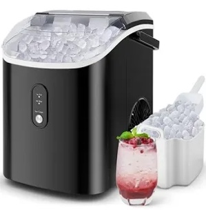 nugget ice makers countertop with soft chewable pellet ice, pebble ice maker machine with self-cleaning, 35.5lbs/24hrs, one-click operation, ice basket/ice scoop for home/office/bar, black