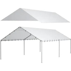 DWALE 10 x 20 Ft Carport,Replacement Canopy Cover Garage Top Tent Shelter Tarp,White with 48 Ball Bungee Cords Waterproof & UV Protected (Only Tarp Cover, Frame Not Include)