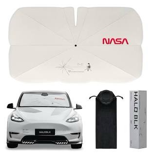 HALOBLK Reinforced Triple-Coated Windshield Sunshade Umbrella of The NASA Voyager-2 Mission Edition Designed for All Tesla Model Y Model 3 (2025 2024 2023 2022 2021) Accessories