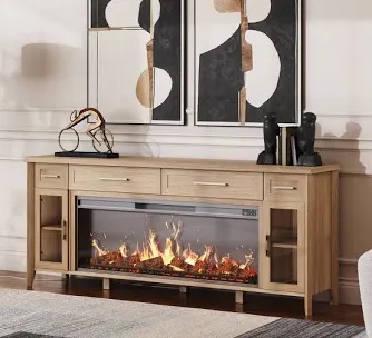 74 Inch TV Stand with 48" Electric Fireplace (Camel)