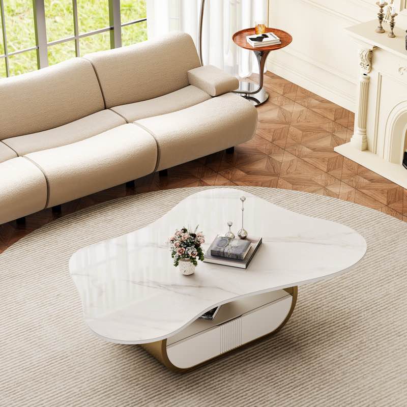 41.7" Modern Gold  Coffee Table With Butterfly-Shaped Design, Faux Marble Coffee Table With Storage
