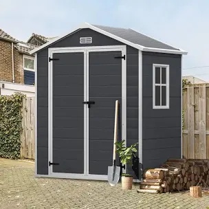 outdoor resin storage shed 6x4 ft, plastic garden shed for bike, garbage can, tool, lockable door