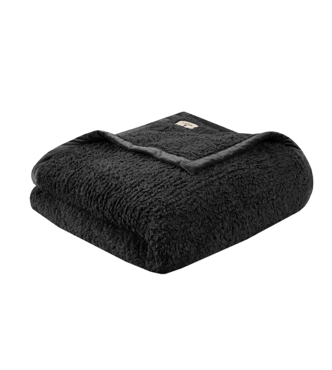Woolrich Burlington Berber Blanket Super Soft, Cozy Lightweight Cover with Luxurious Velvet Binding, Modern Trendy All Season Bedspread Bedding-Set, Full/Queen 90" W x 90" L Black