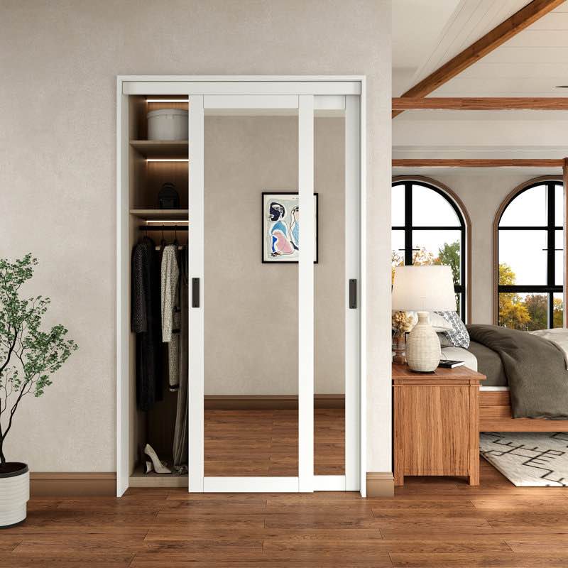 80"H 1 Lite Mirrored Closet Sliding  Door with Hardware Kit & Handles