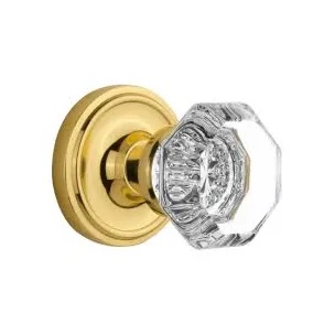 Clear Crystal Waldorf Interior Mortise Door Knob with Classic Rosette