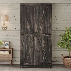 71'' Farmhouse Armoire, Wardrobe Closet Storage Cabinet With Shelf & Hanging Rod