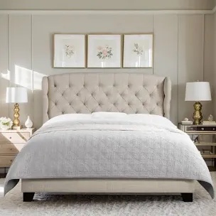 Fabric Upholstered Bed,Tufted Headboard Adjustable Height Bed Frame