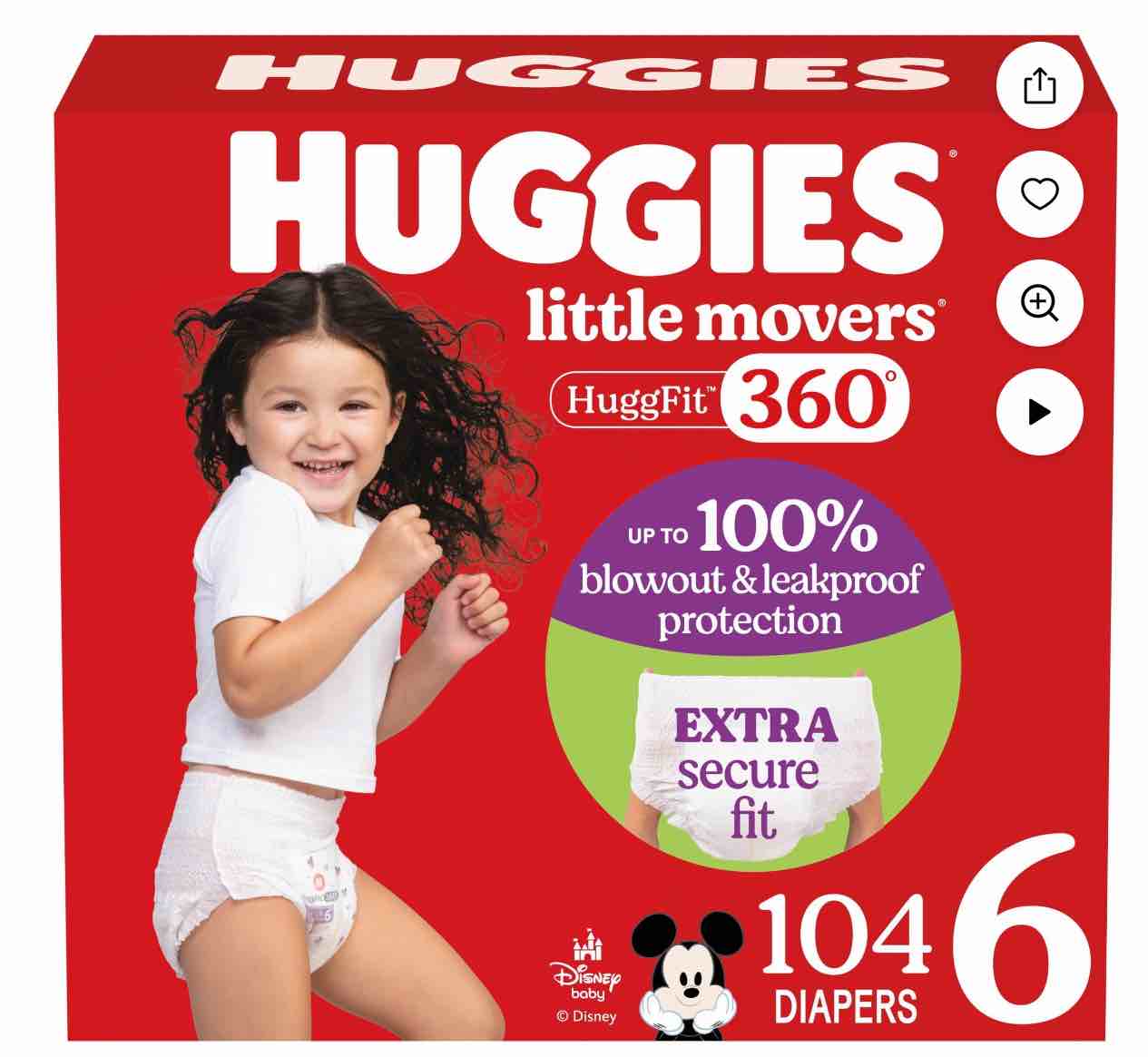 Huggies Little Movers HuggFit 360° Baby Diapers with 360° Waistband, Size 6 (35+ lbs), 104 Ct (Select for More)
