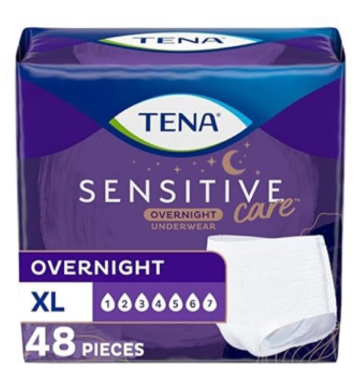 tena sensitive care overnight underwear xlarge 12ct