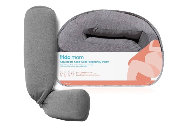 Frida Mom Pregnancy Pillow, Body Pillow, Cooling Pillow, Adjustable for Comfortable Sleep and Pregnancy Belly Support, Back Support, and Leg Support, Gray