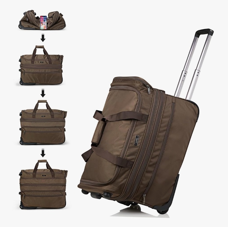 Hanke Large Expandable checked Luggage Suitcases with Wheels Foldable Duffle Bag for Travel suitcase for Women Men Garment Bag?Coffee