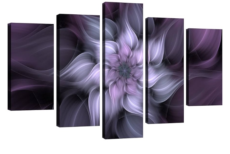 TutuBeer 5 Panel Bauhinia Chinese Redbud Purple Flower Plant Botany Picture Flower Artwork Oil Painting on Canvas Stretched and Framed Giclee Print Home Decoration Living Room Bedroom Wall Art Hanging
