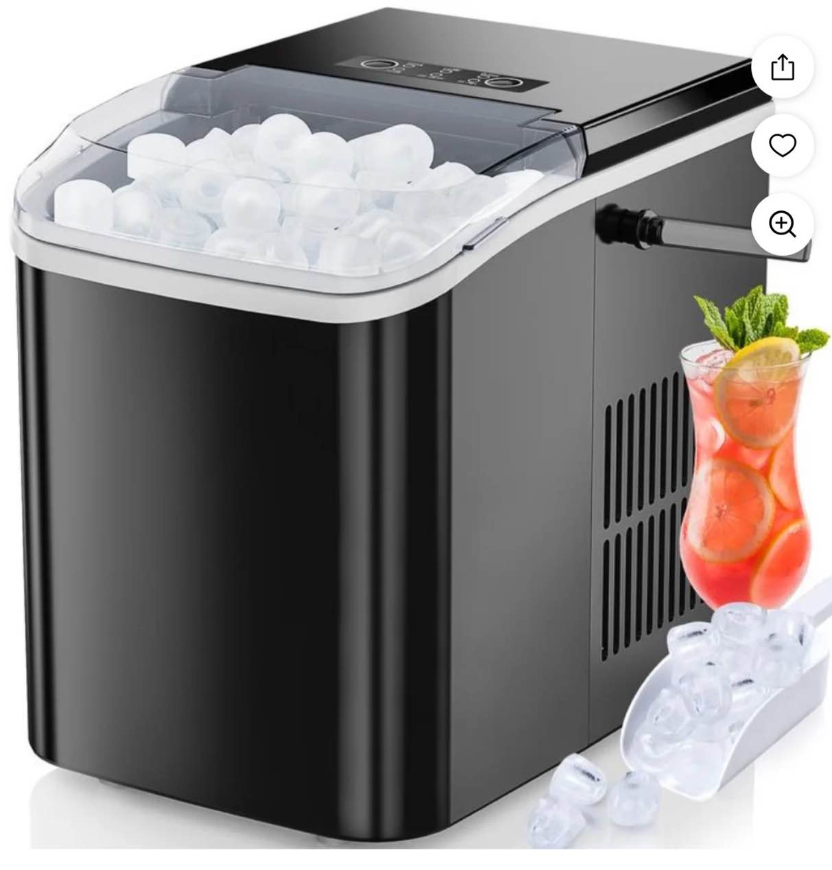 Countertop Ice Maker Machine, Basket and Handle, 9 Cubes in 6 Mins, 26.5lbs/24Hrs, 2 Sizes of Bullet Kitchen Utensils
