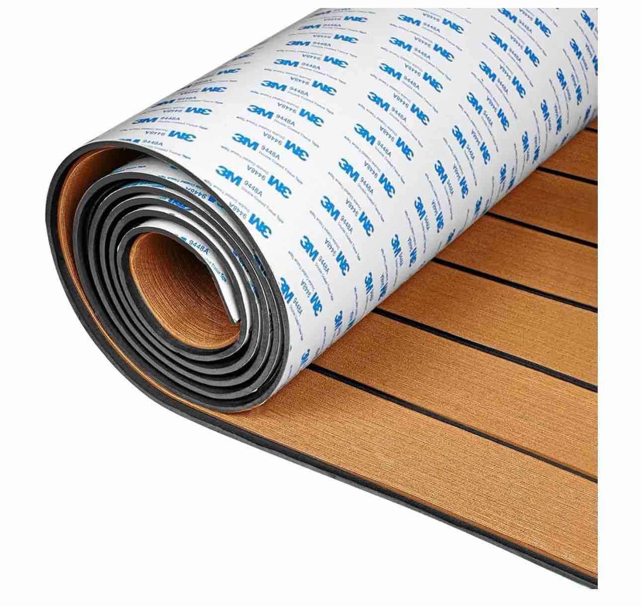 OCEANBROAD EVA Foam Boat Flooring with 3M Adhesive Backing Marine Self-Adhesive Decking 96''x45.6''/36''/28.8''/16.8'', 48''x16.8'' Faux Teak Sheet for Jon Boats Swim Platform Helm Pad RV Floor