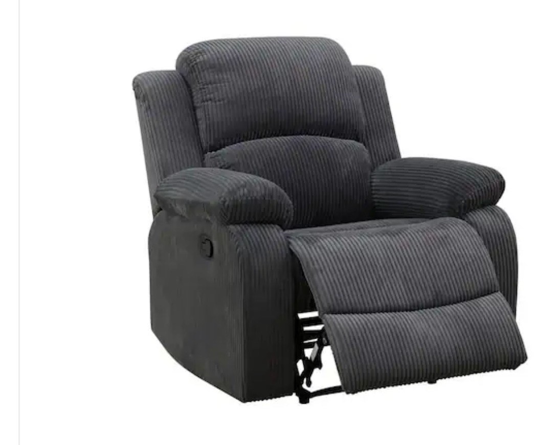 Grey Flannel Recliner Chair Contempary Manual Reclining With Overstuffed Arm & Back